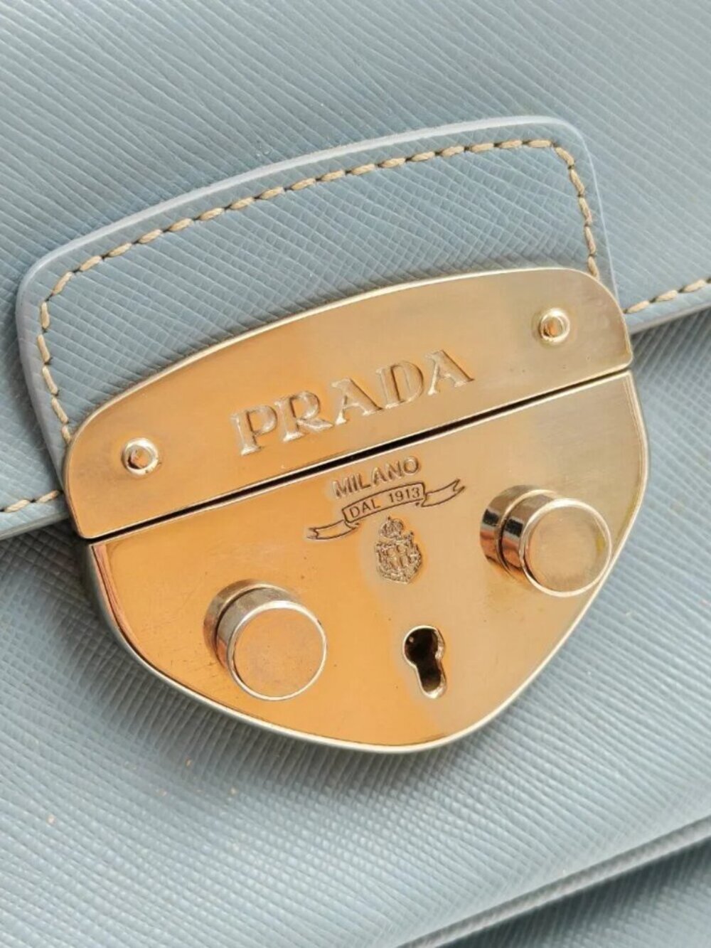 Prada Saffiano Lux Light Blue Leather Shoulder Bag Hobo Purse - Picture 11 of 13